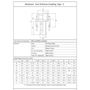 Type C Camlock Fittings Hose Tail x Female Coupler