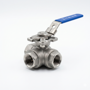 Stainless steel three way ball valve with blue handle