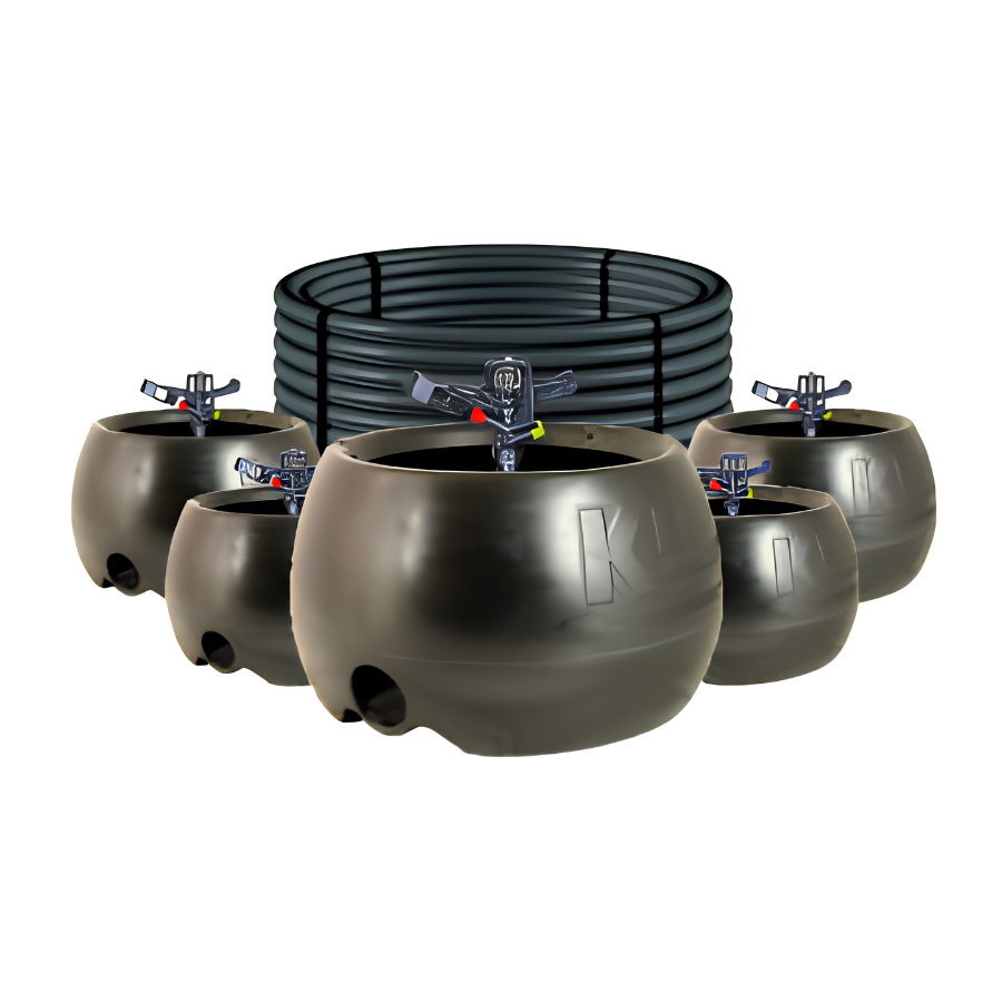 Plastic water tanks with taps and coiled piping