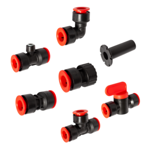 Black and red push fit plumbing connectors assortment